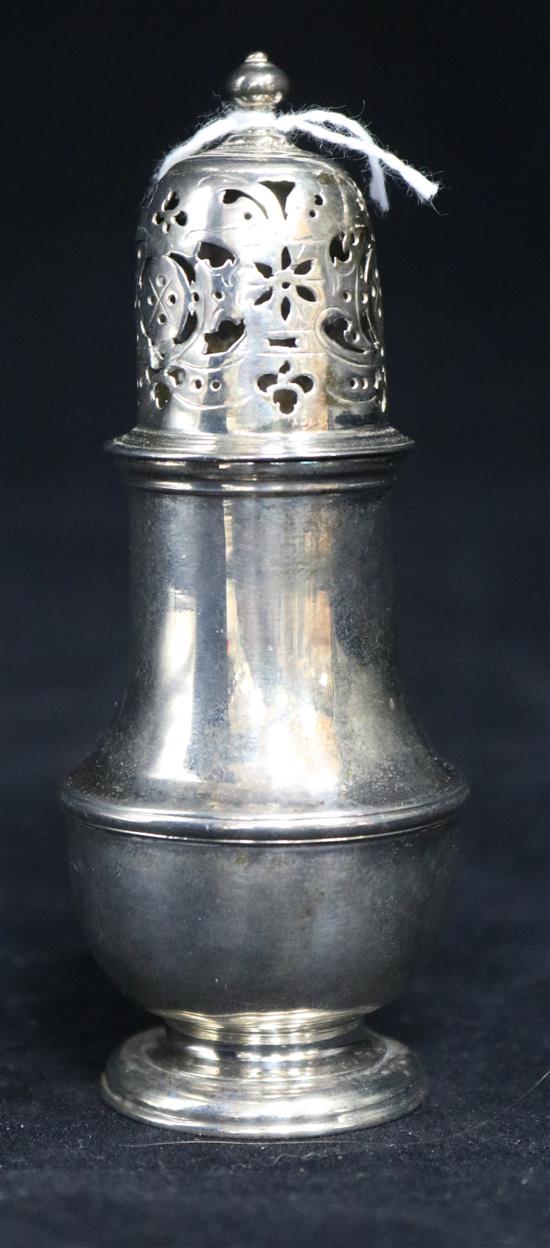 A George II silver small sugar caster, of baluster form, London 1727, maker Thomas Bamford